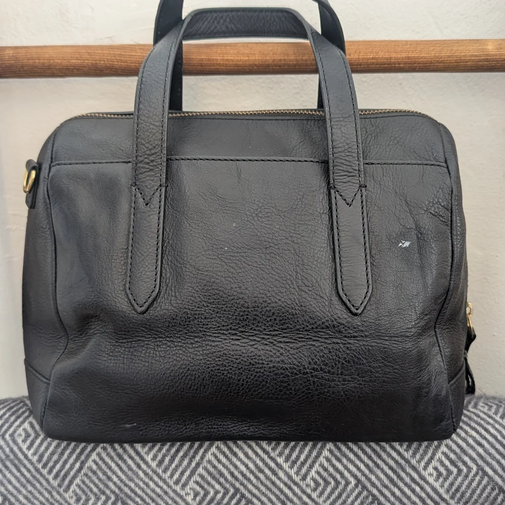 Fossil Black Pebbled Leather Tote Satchel